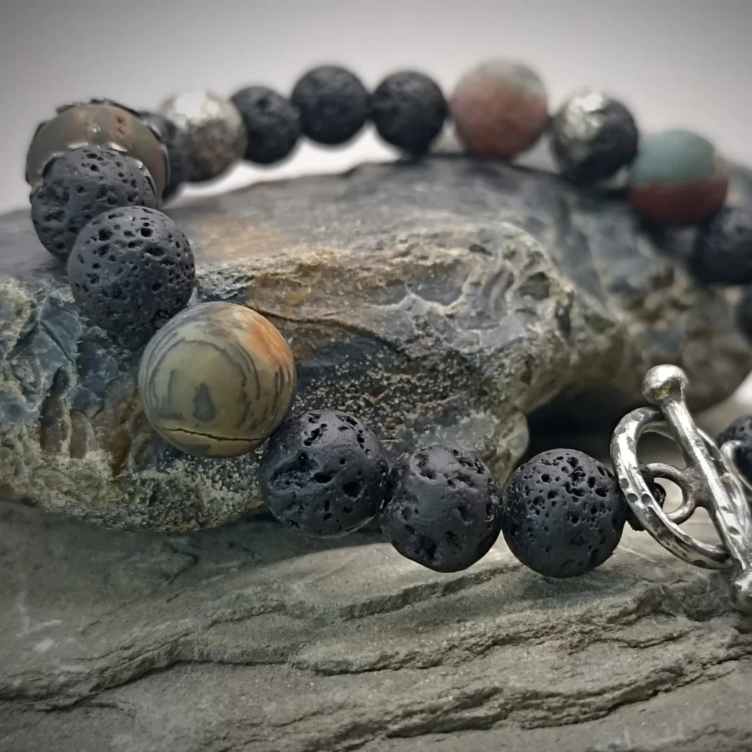 Author's bracelet made of natural stones and silver