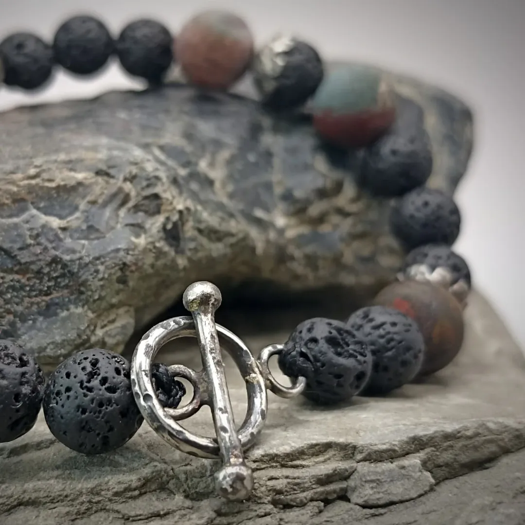 Author's bracelet made of natural stones and silver
