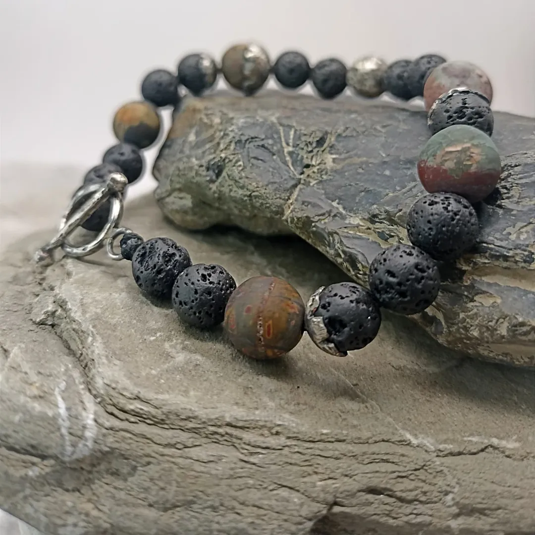 Author's bracelet made of natural stones and silver
