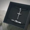 A white gold cross with diamonds