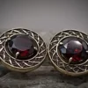 Gold earrings with garnets